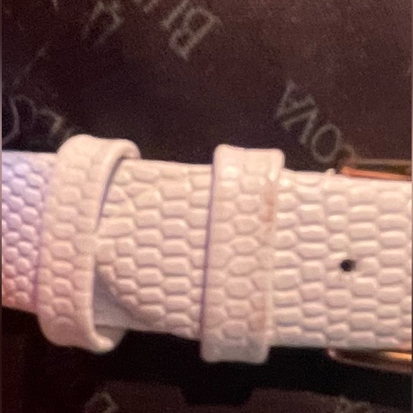 Bulova ladies rose gold with diamond accent white leather watch. - Picture 6 of 7